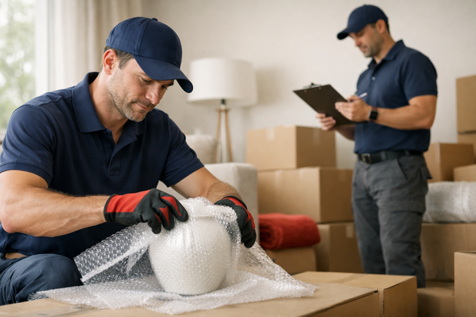 Költöztető csapat professzionális csomagolás közben